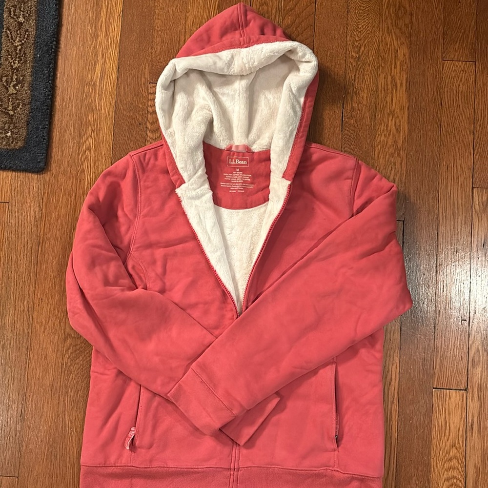 LL Bean Sherpa lined hoodie. Women’s pink, size medium